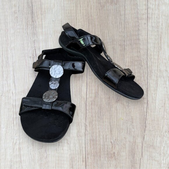 VIONIC Farra Black Ankle Strap Medallion Comfort Sandals Womens 7 WIDE - Picture 6 of 9